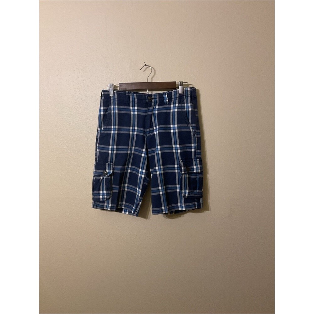 Boys Size 18 Arizona Jeans Co Blue And White Plaid Cargo Shorts
